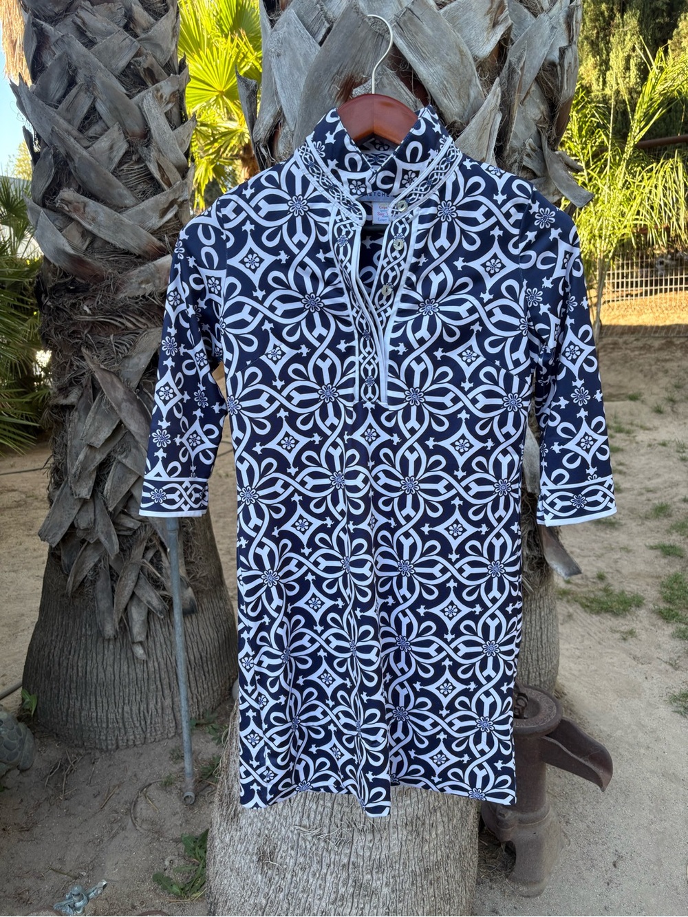 Gretchen Scott Designs Black & White Geometric Rash Guard Dress